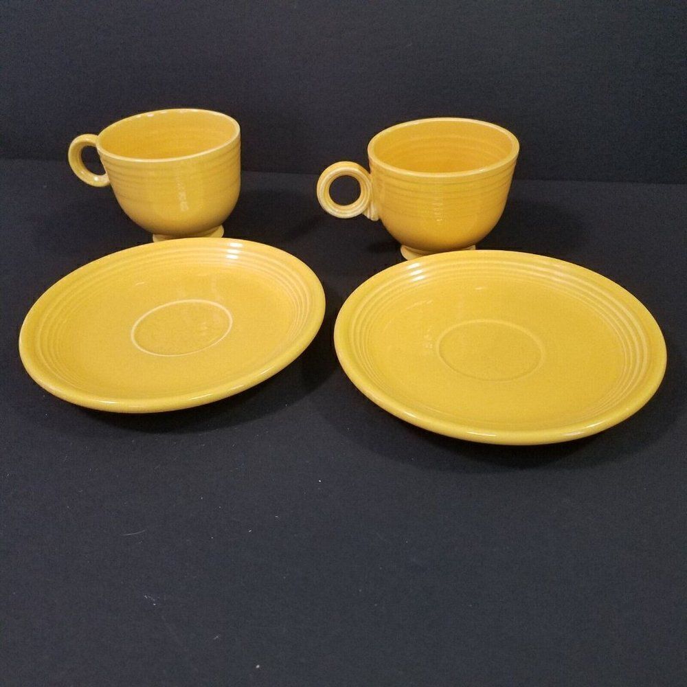 Fiestaware Homer Laughlin Vintage Yellow Teacup and Saucer Set of 2 Fies…